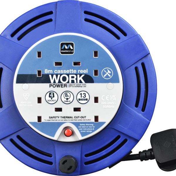 MASTER PLUG MCT0813/4BL-ME Four Socket 8-meter Cassette Reel Extension Lead