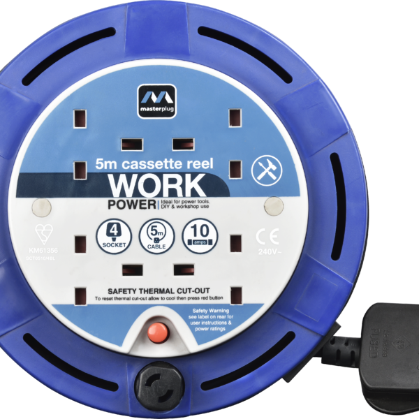 MASTER PLUG SCT0510/4BL-ME Four Socket 5-meter Cassette Reel Extension Lead