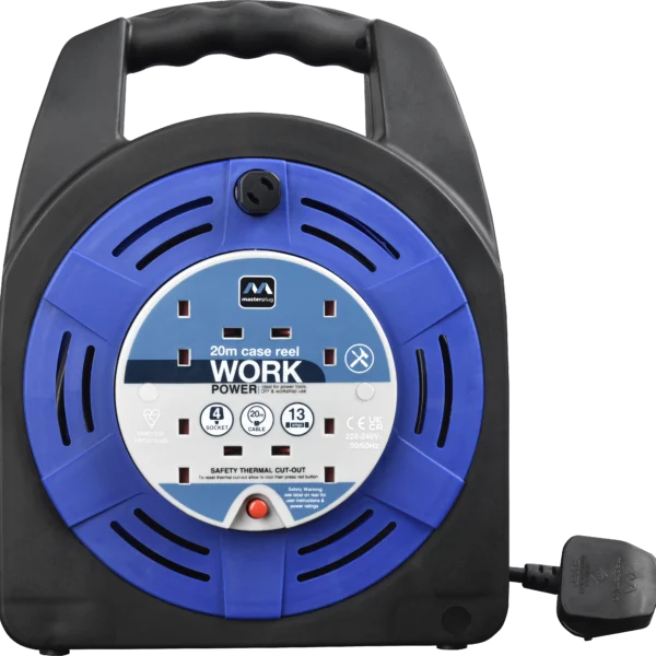 MASTER PLUG HBT2013/4UNBL-ME Universal Four Socket 20 Meter Case Reel Extension Lead