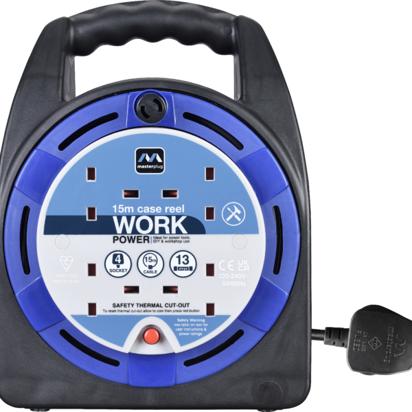 MASTER PLUG HST1513/4BL-ME Four Socket 15-meter Open Cable Case Extension Lead with Handle