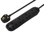 MASTER PLUG SRG4210NB-M 2m Extension Cord-4 Sockets Surge Protected Power Cable Extender, Wire Extension with Safety Shutters, Black
