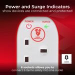 MASTER PLUG SRG6210N-ME 2m Extension Cord-6 Sockets Protected Power Cable Extender, Wire Extension with Safety Shutters, White - Image 2