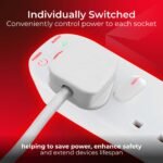 MASTER PLUG SRG6210N-ME 2m Extension Cord-6 Sockets Protected Power Cable Extender, Wire Extension with Safety Shutters, White - Image 3