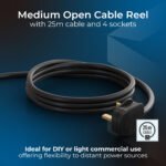 MASTER PLUG LDCC251315/4BL-ME Four Socket Medium 25-meter Open Cable Reel Extension Lead with Handle - Image 3
