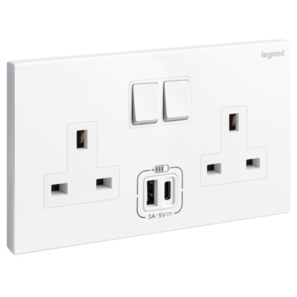 SWITCHES AND SOCKETS - GALION- 13A DOUBLE SWITCHED SOCKET+USB TYPE A+C
