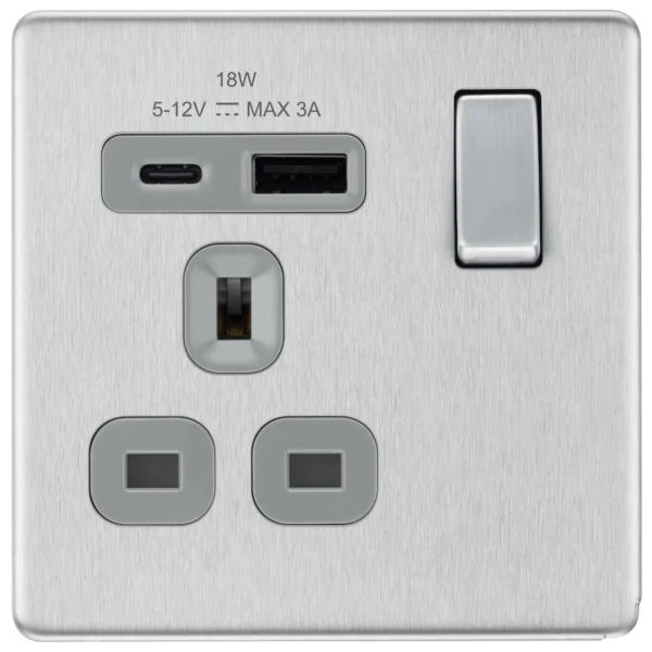 SWITCHES AND SOCKETS- BG 13A single switched socket with A & C type USB outlet