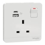 SWITCHES AND SOCKETS- SCHNEIDER- 13A Single Switched socket with A+C USB Charger