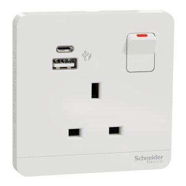 SWITCHES AND SOCKETS- SCHNEIDER- 13A Single Switched socket with A+C USB Charger