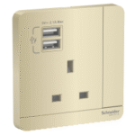 SWITCHES AND SOCKETS- SCHNEIDER- 13A single switched socket with 2x2.1A USB