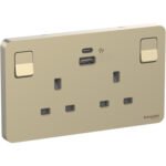 SWITCHES AND SOCKETS - SCHNEIDER-13A Twin Switched socket with A+C USB Charger