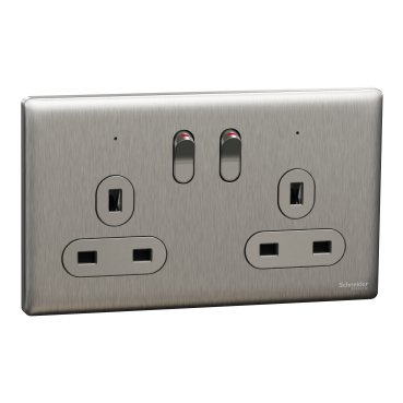 SWITCHES AND SOCKETS- SCHNEIDER- 13A 250V Twin Gang Switched Socket with LED